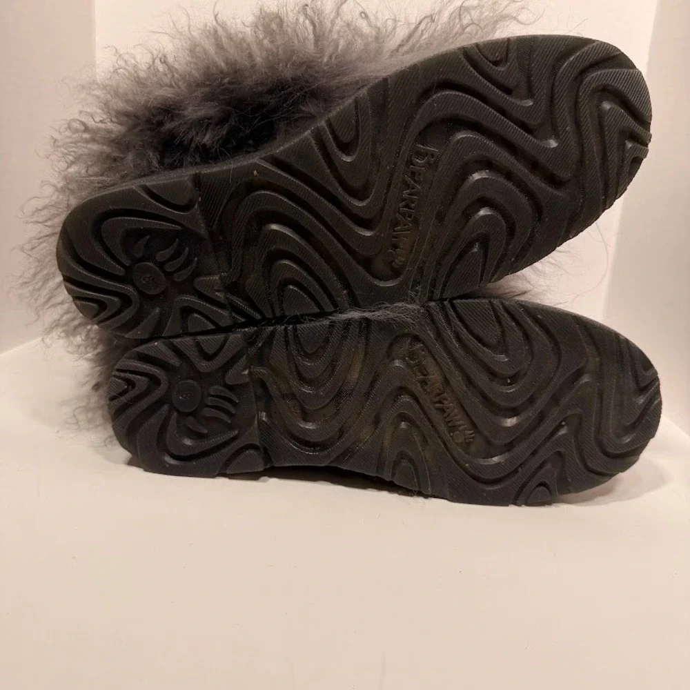 Bearpaw Boetis Grey Shaggy Fur Boots Cow Hair Curly Lamb Wool Sheep Womens 8
